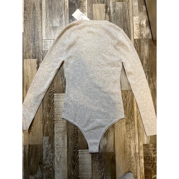 LARNE Wool Knit Bodysuit for Women, Long Sleeve One Piece Thong, Sexy Scoop Neck - Picture 3 of 3